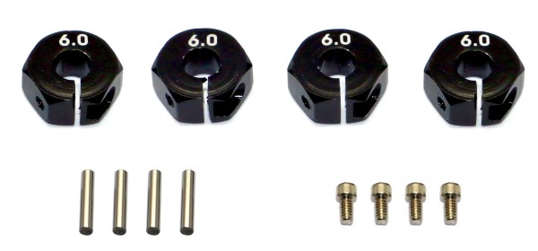 12mm Alu Sechskantmitnehmer, 6mm breit, schwarz (4 Stück)