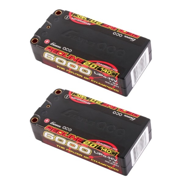 *2er Pack* 7,6V 6000mAh 140C (h25,0mm) Shorty Hardcase LiPo, Gensace REDLINE 2.0