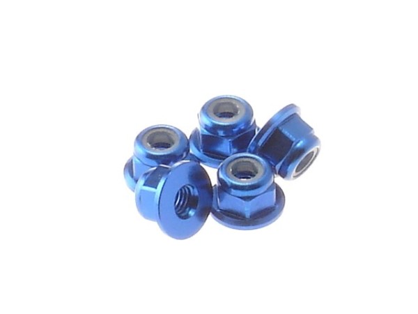 Stoppmutter M3 Alu mit Flansch, blau