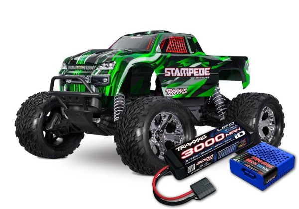 TRAXXAS Stampede HD 2WD Brushless Monster-Truck grün RTR (mit Akku und 4A USB Lader)