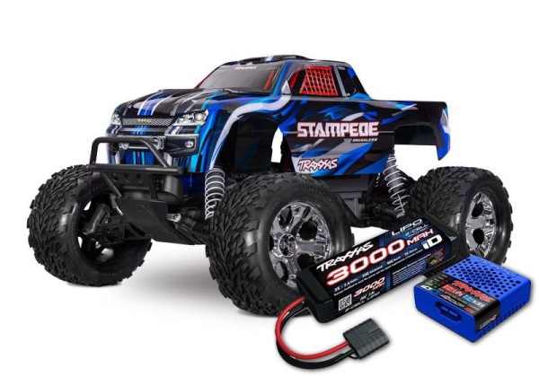 TRAXXAS Stampede HD 2WD Brushless Monster-Truck blau RTR (mit Akku und 4A USB Lader)