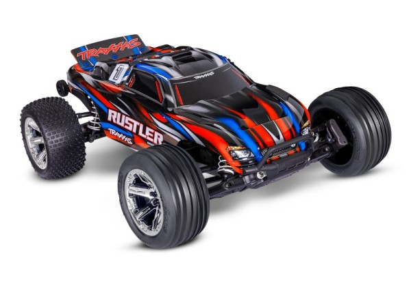 TRAXXAS Rustler 2WD BL-2S ARTR rot (mit Akku und 4A USB Lader)