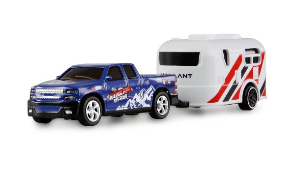 RC Pickup Die Cast mit Wohnwagenanhänger 1:64 RTR blau *SALE*