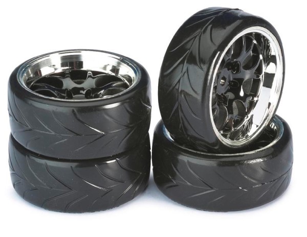 Räderset Drift LP " Wabe / Profil A" schwarz/chrom 1:10