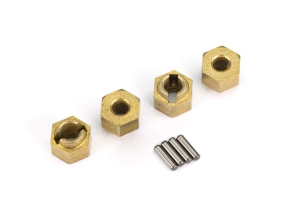 Wheel hubs, 7mm hex (brass) (4)/ axle pins (8)