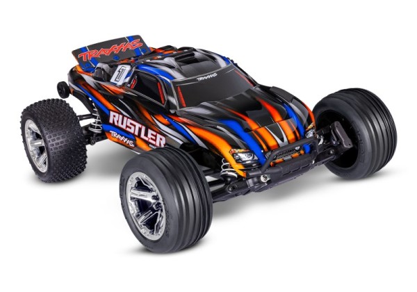 TRAXXAS Rustler 2WD BL-2S ARTR orange (mit Akku und 4A USB Lader)