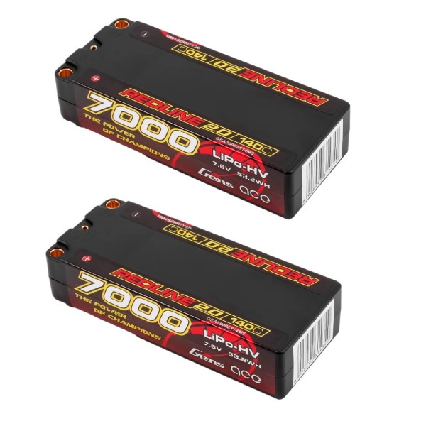 *2er Pack* 7,6V 7000mAh 140C Mid-Size Shorty Hardcase LiPo, Gensace REDLINE 2.0