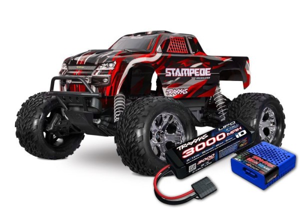 TRAXXAS Stampede HD 2WD Brushless Monster-Truck rot RTR (mit Akku und 4A USB Lader)