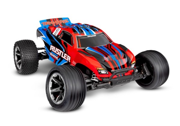 TRAXXAS Rustler HD 2WD rot RTR (mit Akku und 4A USB Lader)