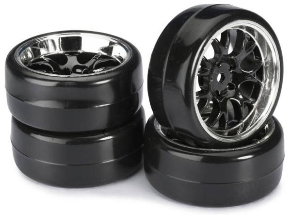 Räderset Drift LP " Wabe / Profil B" schwarz/chrom 1:10