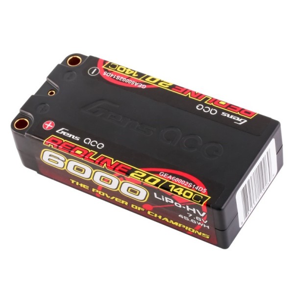 7,6V 6000mAh 140C (h25,0mm) Shorty Hardcase LiPo, Gensace REDLINE 2.0