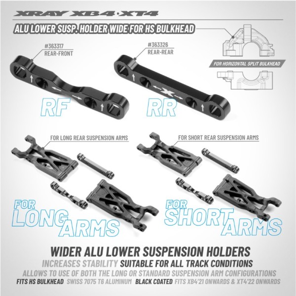 Alu Lower Susp. Holder Wide For Horizontal Split Bulkhead (Hs) - Rear-Front