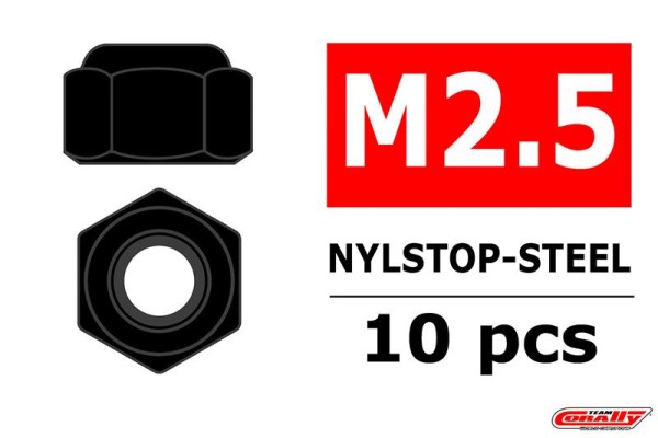 Stahl Nylstop Muttern M2.5 - Schwarz passiviert - 10 St