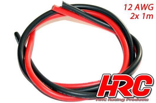 Silikonkabel versilbert, AWG12 (3,3mm²), rot/schwarz, je 1m