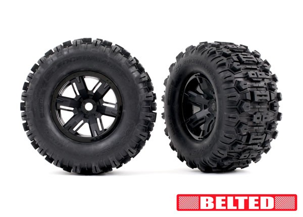 Sledgehammer BELTED Reifen auf Felge schwarz (Traxxas X-Maxx, XRT)