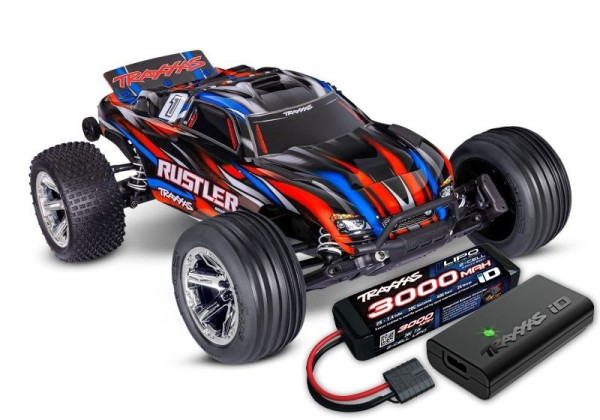 Traxxas Rustler HD 2WD BL-2S RTR rot (mit 2S LiPo + USB-Lader )