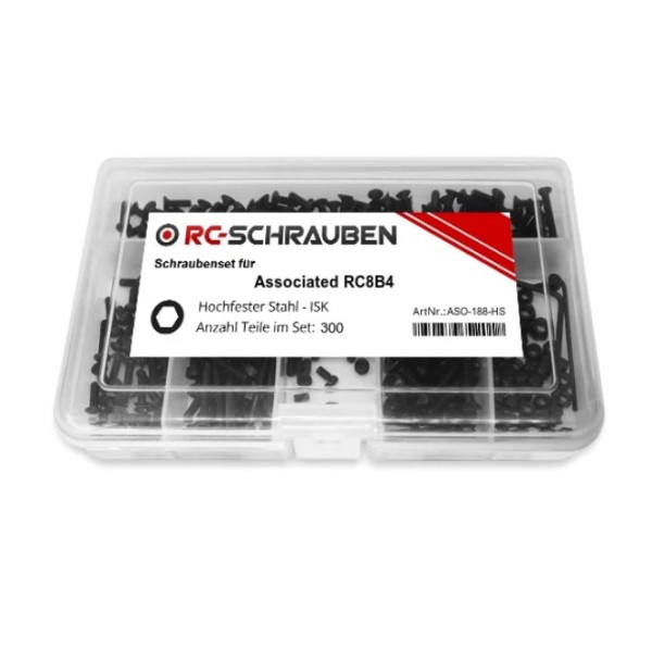 Schrauben-Set Asso RC8 B4/B4.1, Stahl (300 Teile)