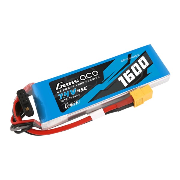 7,4V 1600mAh 45C (XT60) G-TECH Lipo, GensAce