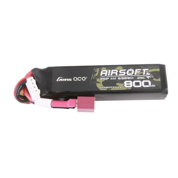 Airsoft LiPo 11,1V 800mAh 25/80C T-Plug, GensAce