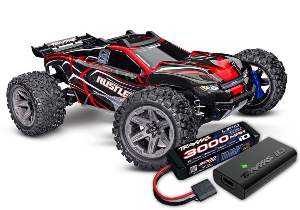 Traxxas Rustler 4x4 HD 2S Brushless Stadium-Truck rot RTR (mit 2S LiPo + USB-Lader )