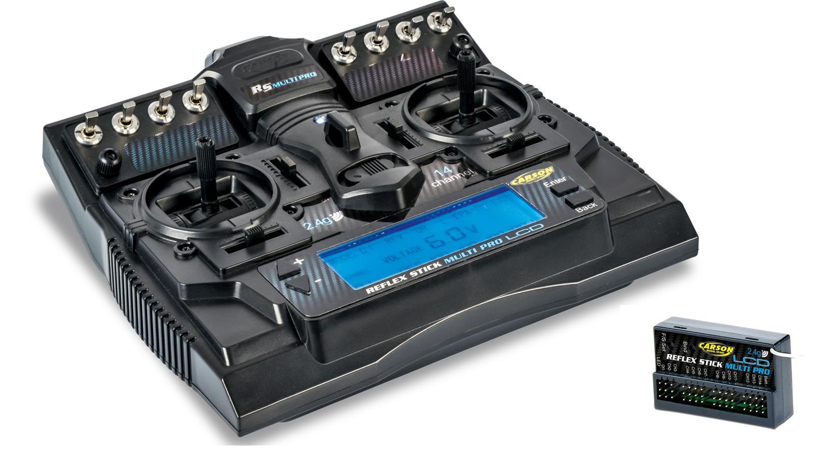 Carson 500501006 FS Reflex Stick II 2,4 GHz – 6-kanaals afstandsbediening, afstandsbediening met ontvanger voor modelbouwvoertuigen zoals RC-auto's en schepen, zwart