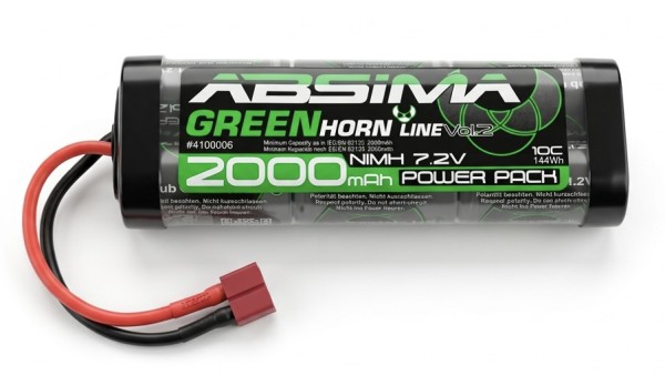 7,2V 2000mAh NIMH Stickakku (T-Stecker)